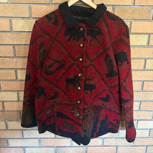 County Clothing Co Women’s Button Up Fleece Jacket Coat Size Medium Red & Black